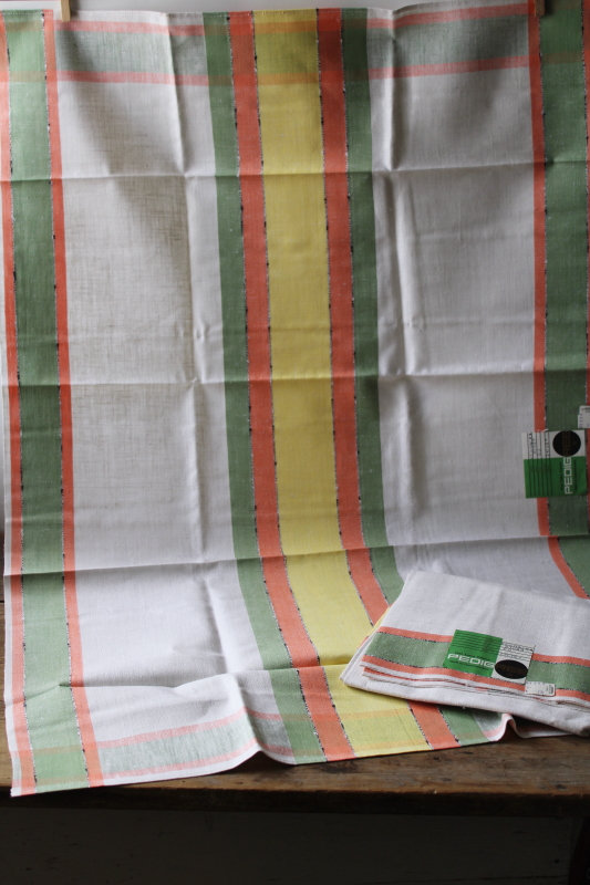 photo of vintage pure linen kitchen tea towels never used w/ original labels, MCM retro colored stripes!  #4